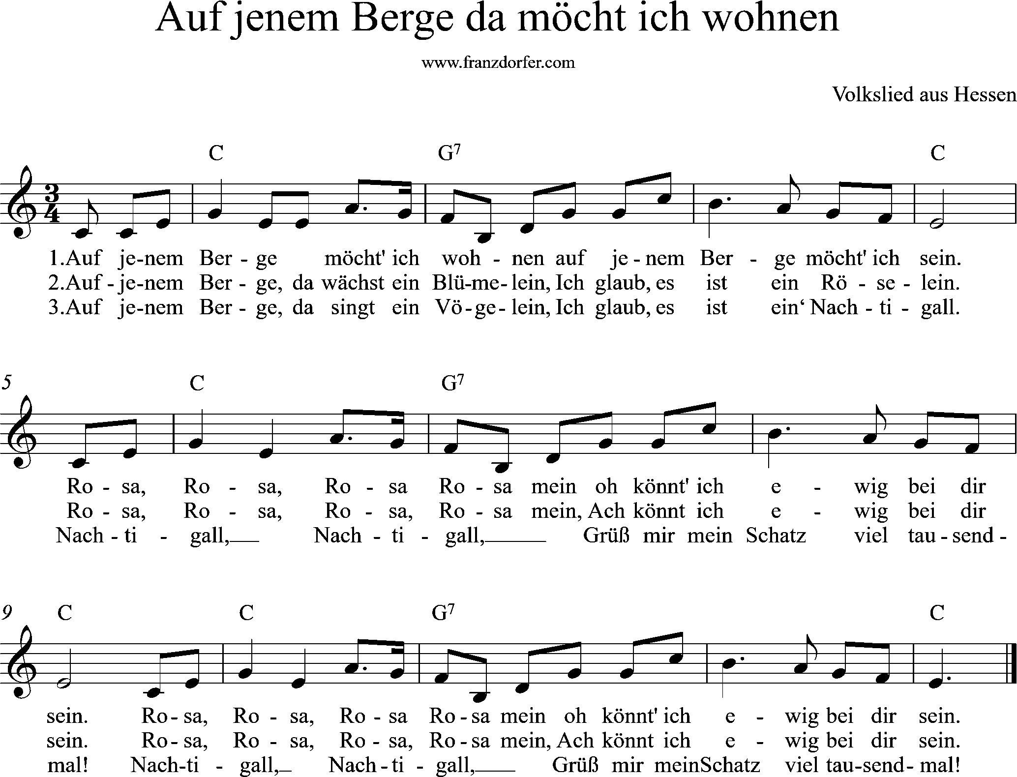 Noten Auf jenem Berge, Auf hohem Berge